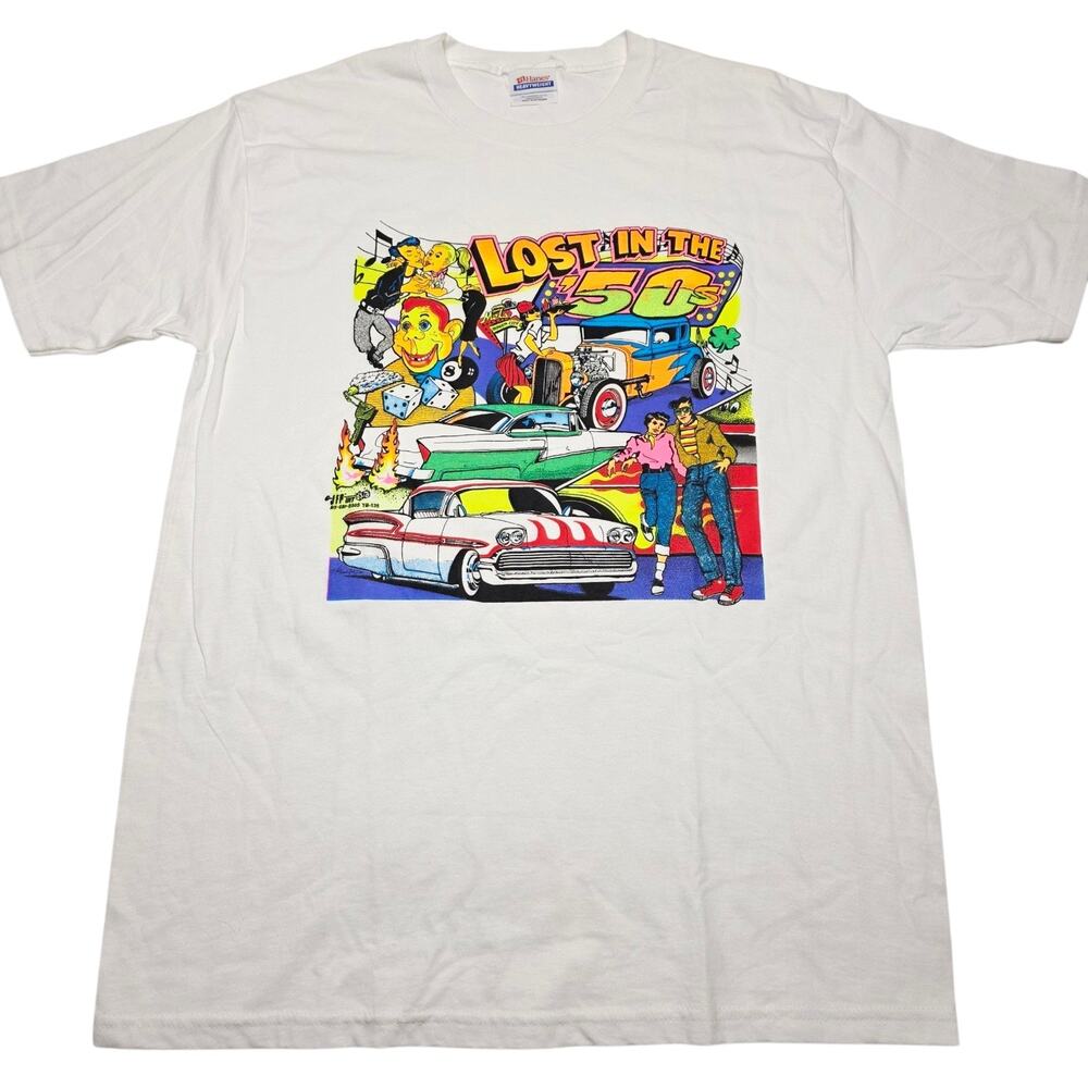 Vintage Lost in the 50's Graphic T-Shirt 90s Classic Cars Men's Medium Y2k